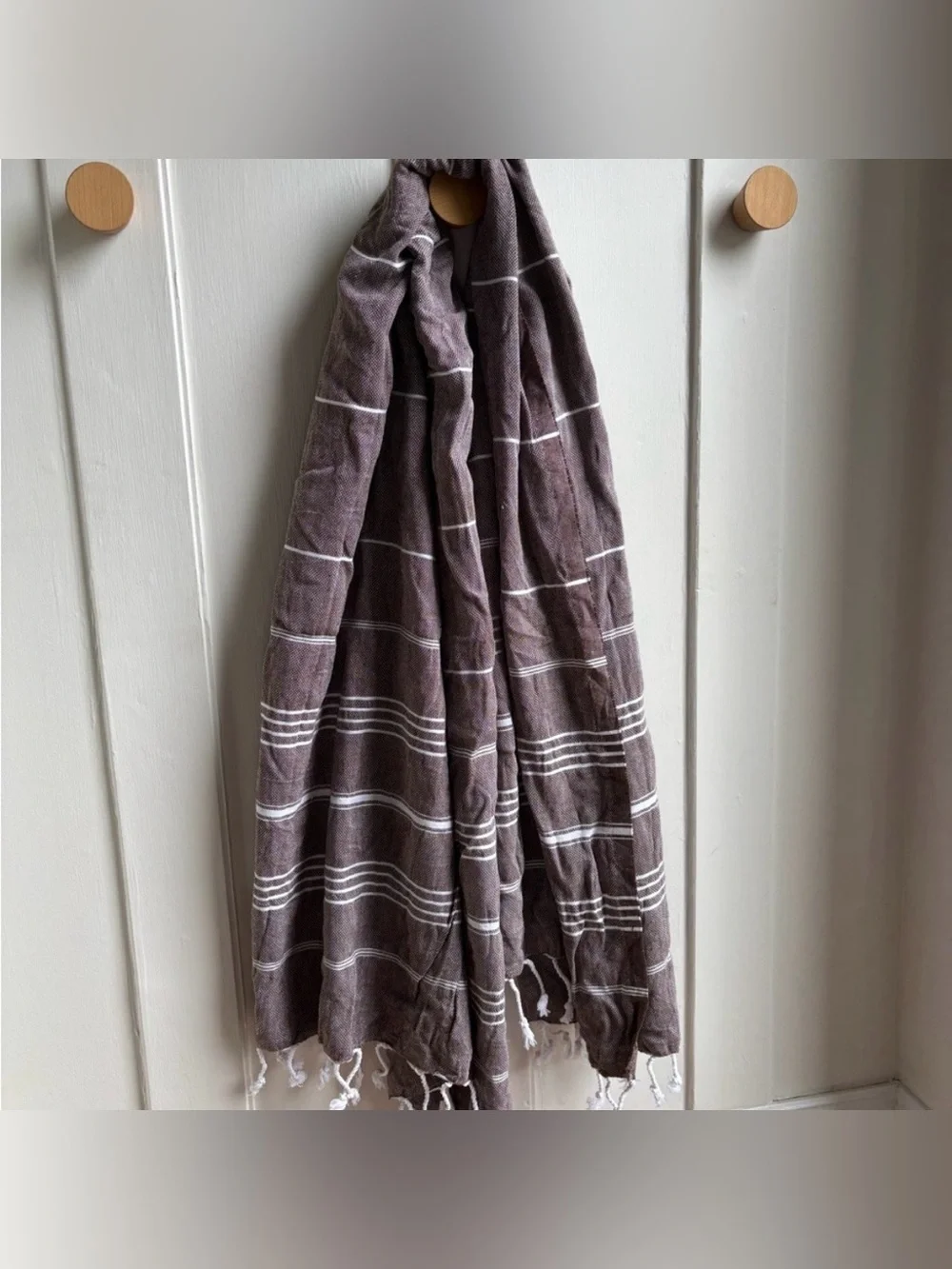 Amazon boho brown striped light weight beach towel with tassels